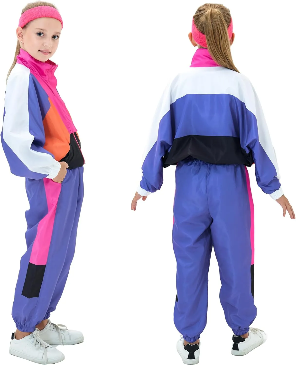 80s Outfit for Kids, Retro 90s Tracksuit Boys Girls Hip Hop Dance Clothes Unisex Patchwork Jacket Pants Sportswear