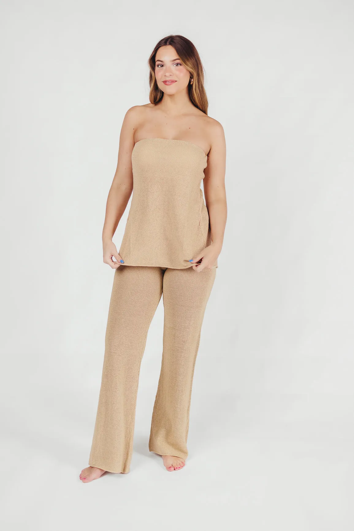 Brielle Crochet Knit Pant in Sand (No Lining)