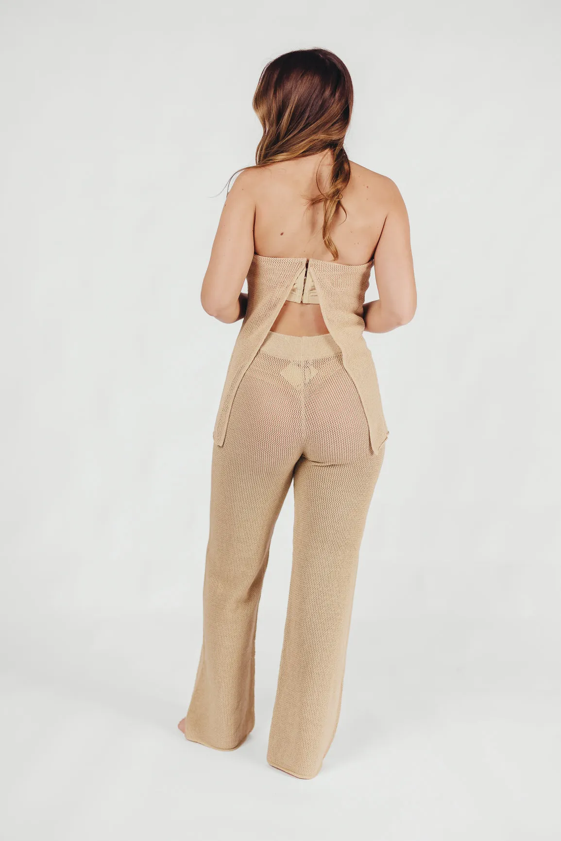 Brielle Crochet Knit Pant in Sand (No Lining)