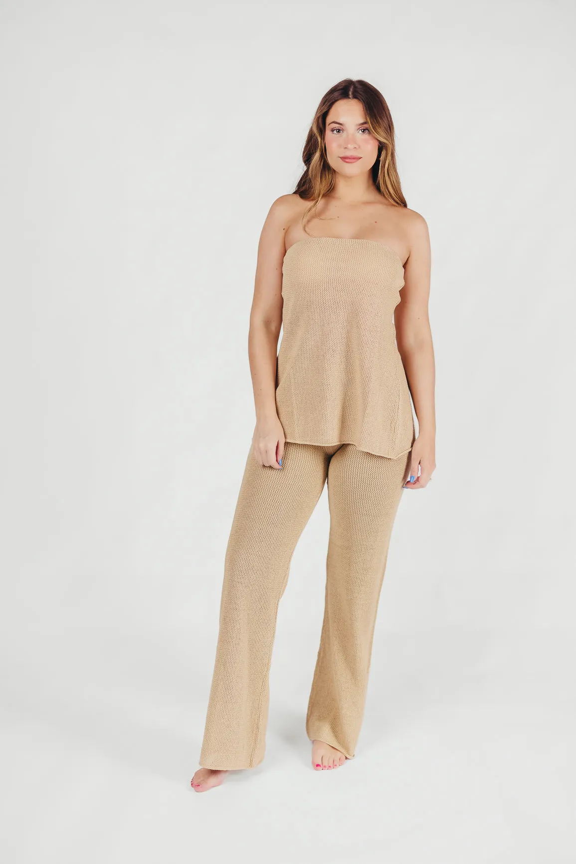 Brielle Crochet Knit Pant in Sand (No Lining)