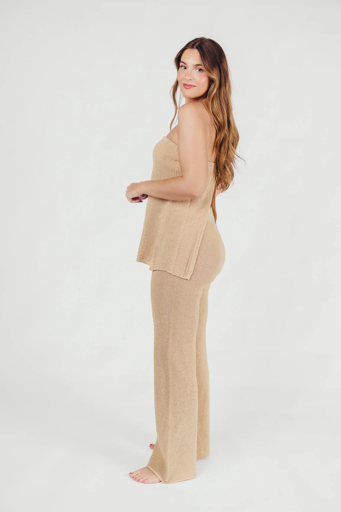 Brielle Crochet Knit Pant in Sand (No Lining)
