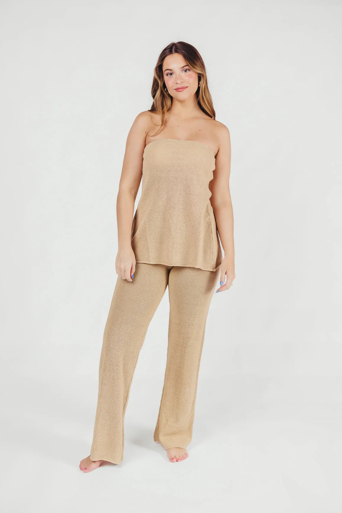 Brielle Crochet Knit Pant in Sand (No Lining)