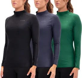 DEVOPS 3 Pack Women's Compression Shirt Dry Fit Turltle Neck Long Sleeve Running Athletic T-Shirt Workout Tops