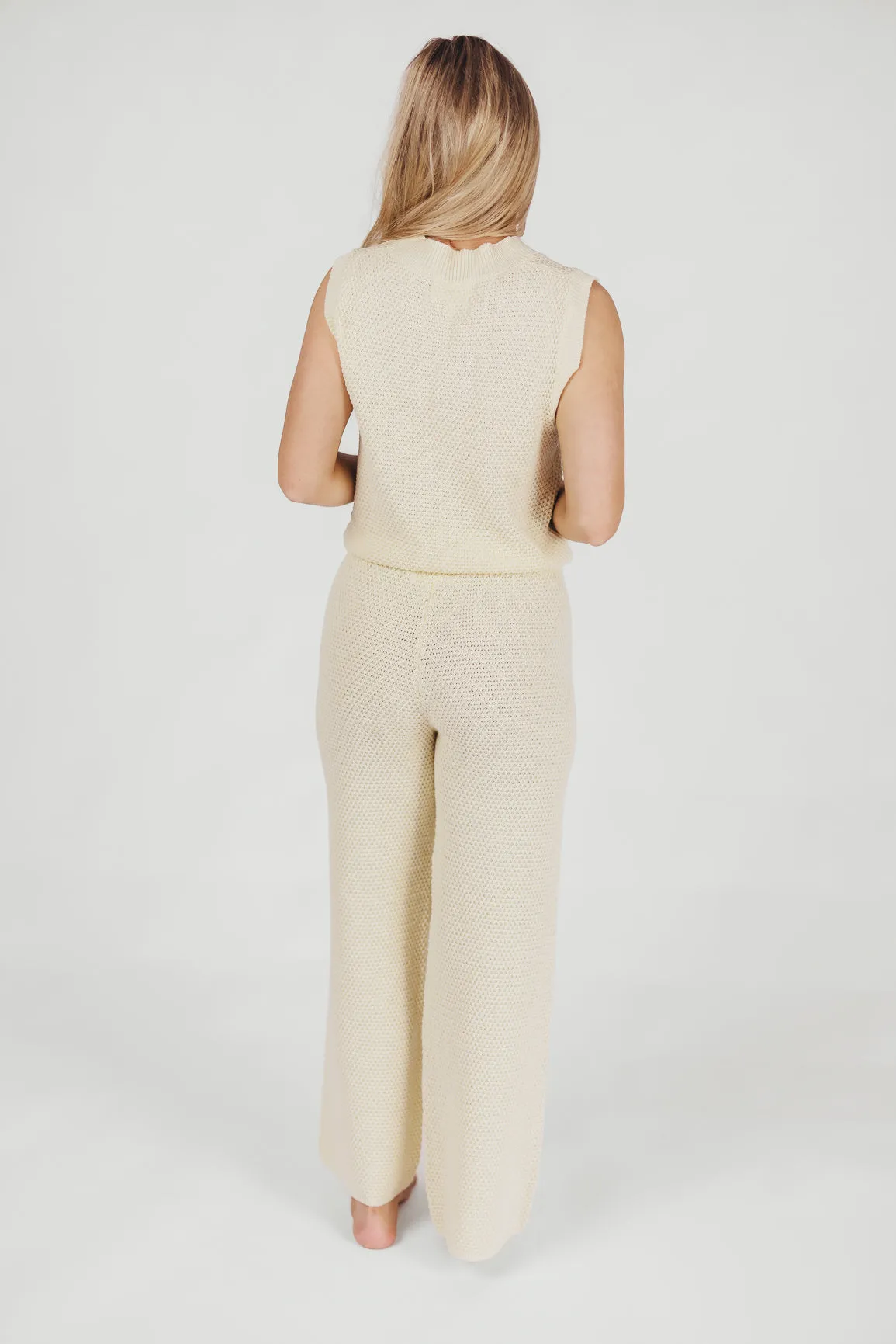 Emma Cropped Knit Wide Leg Pant in Cream