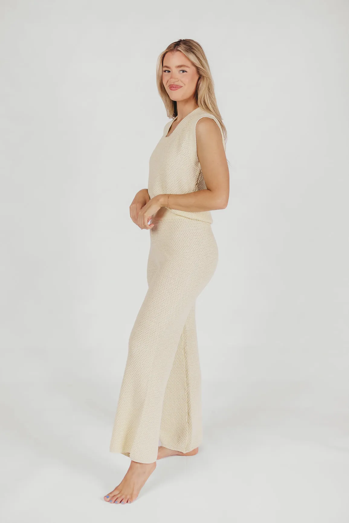 Emma Cropped Knit Wide Leg Pant in Cream