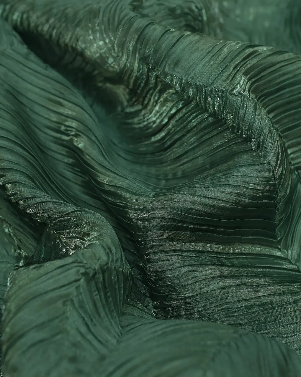GREEN PLEATED SATIN ORGANZA FABRIC