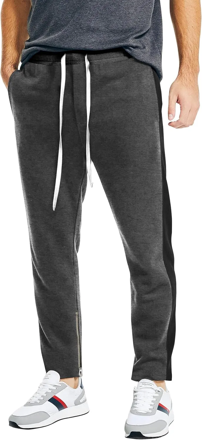Hat and Beyond Mens Premium Track Jersey Pants with Ankle Zipper Slim Athletic Fit Sweatpants