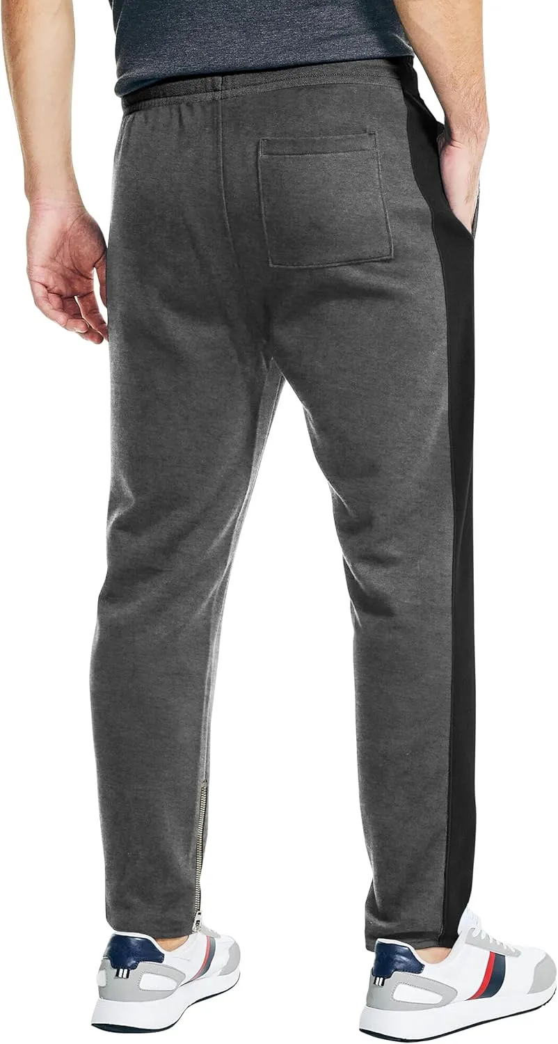 Hat and Beyond Mens Premium Track Jersey Pants with Ankle Zipper Slim Athletic Fit Sweatpants