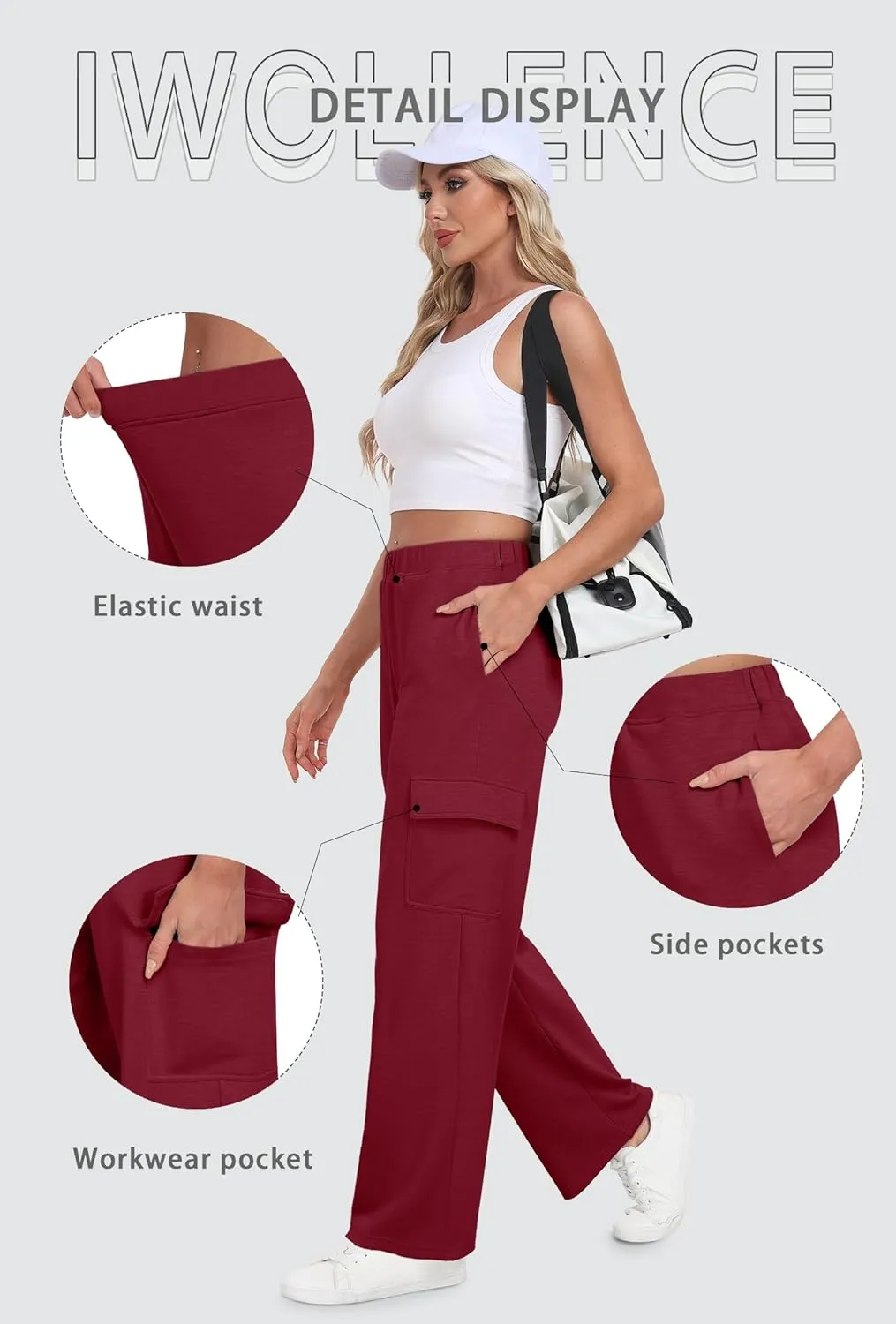 IWOLLENCE Womens Cargo Sweatpants Baggy Wide Straight Leg Sweats Pants with Pockets