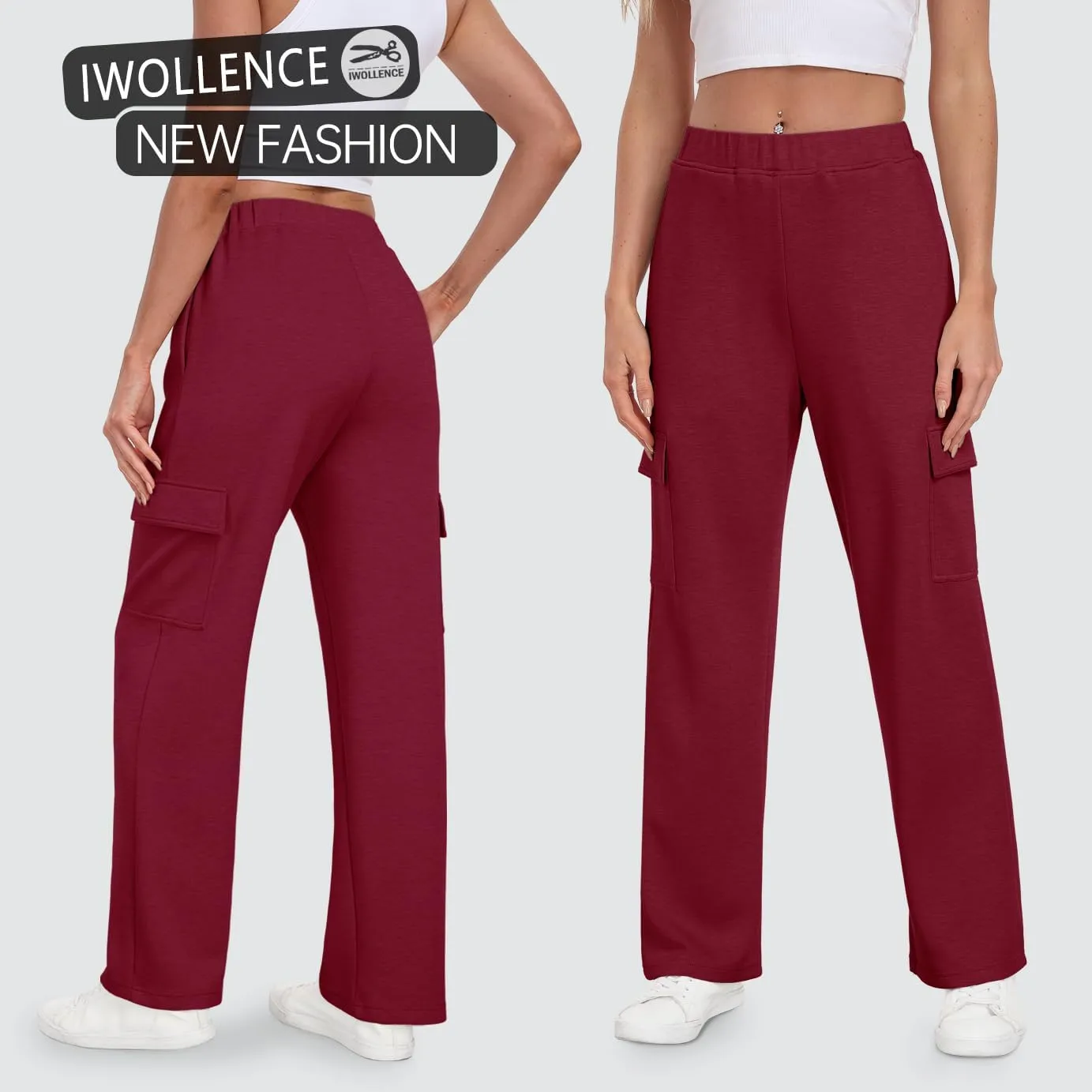 IWOLLENCE Womens Cargo Sweatpants Baggy Wide Straight Leg Sweats Pants with Pockets