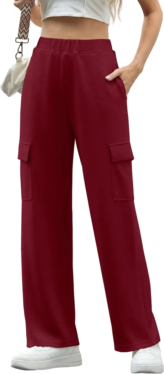 IWOLLENCE Womens Cargo Sweatpants Baggy Wide Straight Leg Sweats Pants with Pockets