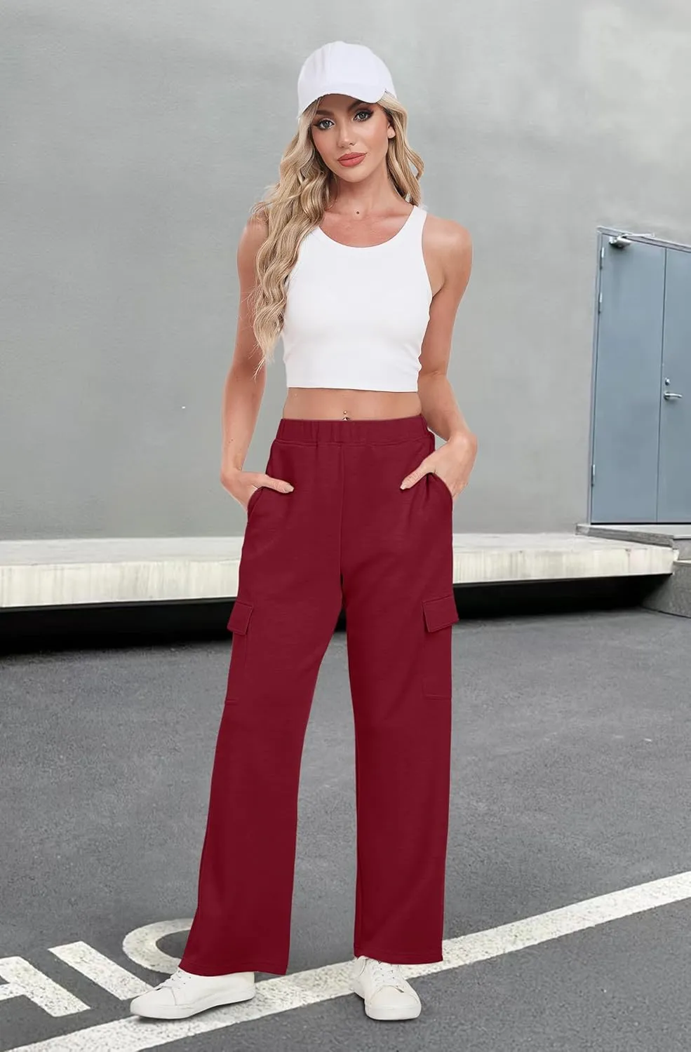 IWOLLENCE Womens Cargo Sweatpants Baggy Wide Straight Leg Sweats Pants with Pockets