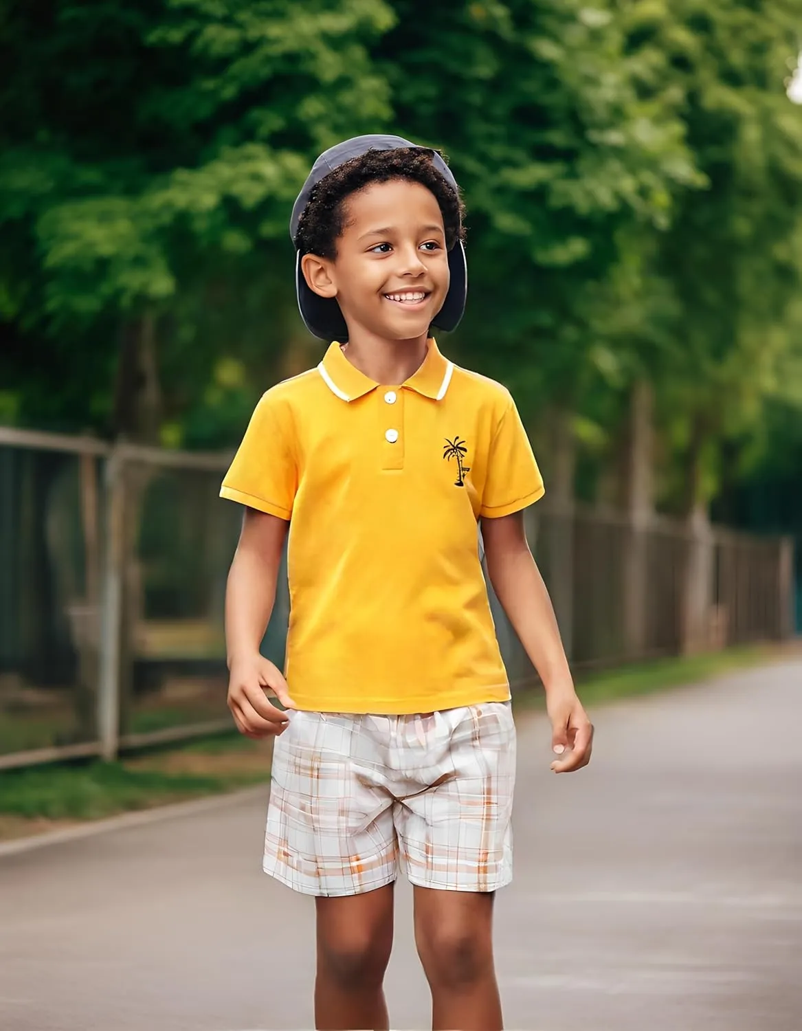 Kids Tween Boy Clothes Casual Short Sleeve Polo Shirt   Plaid Print 2Pcs Shorts Summer Clothing Set