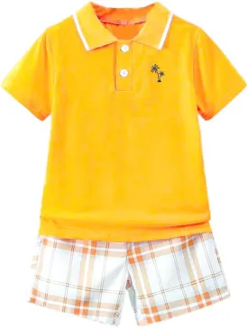 Kids Tween Boy Clothes Casual Short Sleeve Polo Shirt   Plaid Print 2Pcs Shorts Summer Clothing Set