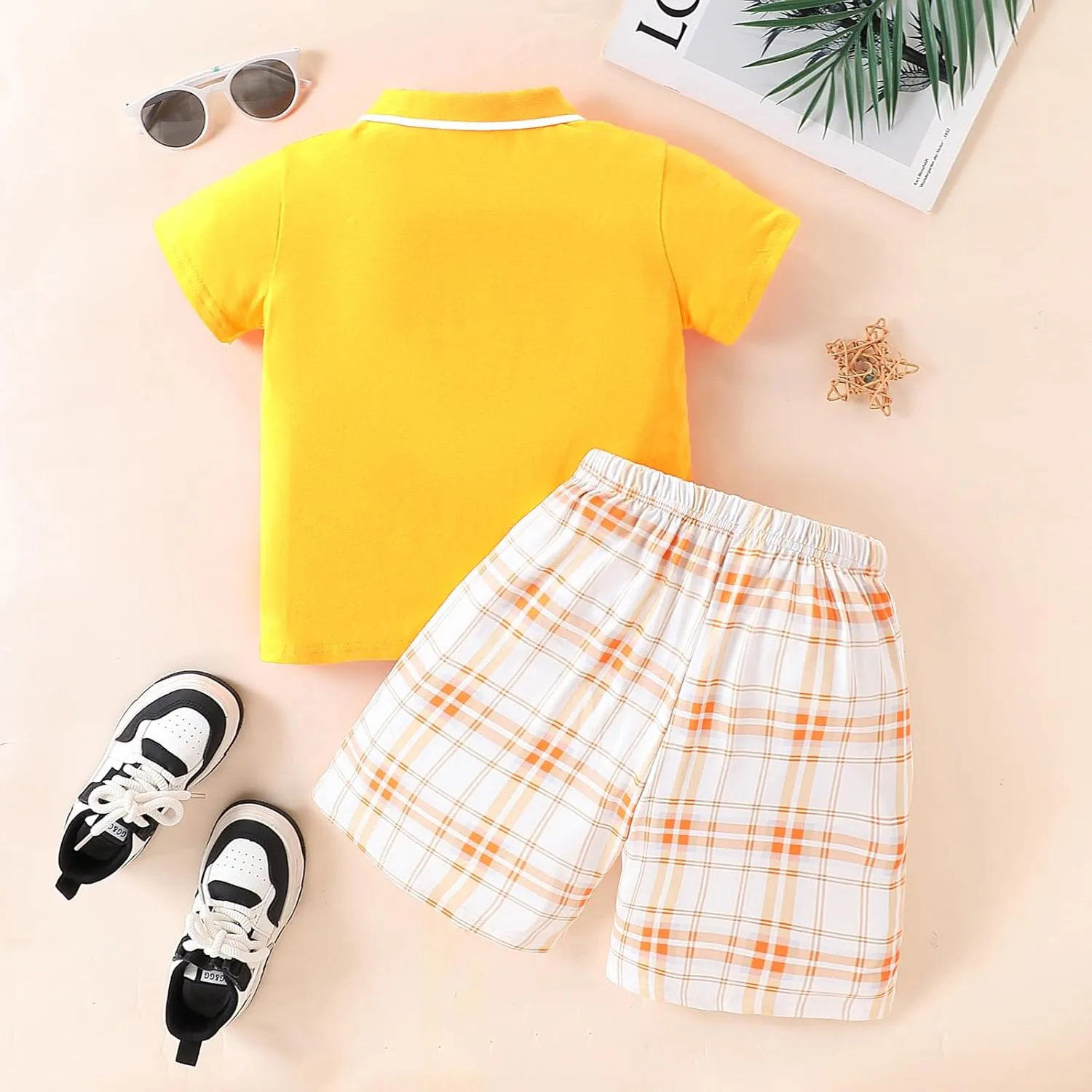 Kids Tween Boy Clothes Casual Short Sleeve Polo Shirt   Plaid Print 2Pcs Shorts Summer Clothing Set