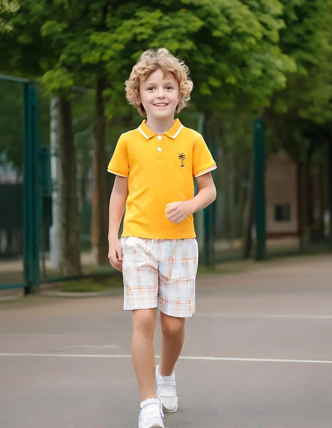 Kids Tween Boy Clothes Casual Short Sleeve Polo Shirt   Plaid Print 2Pcs Shorts Summer Clothing Set