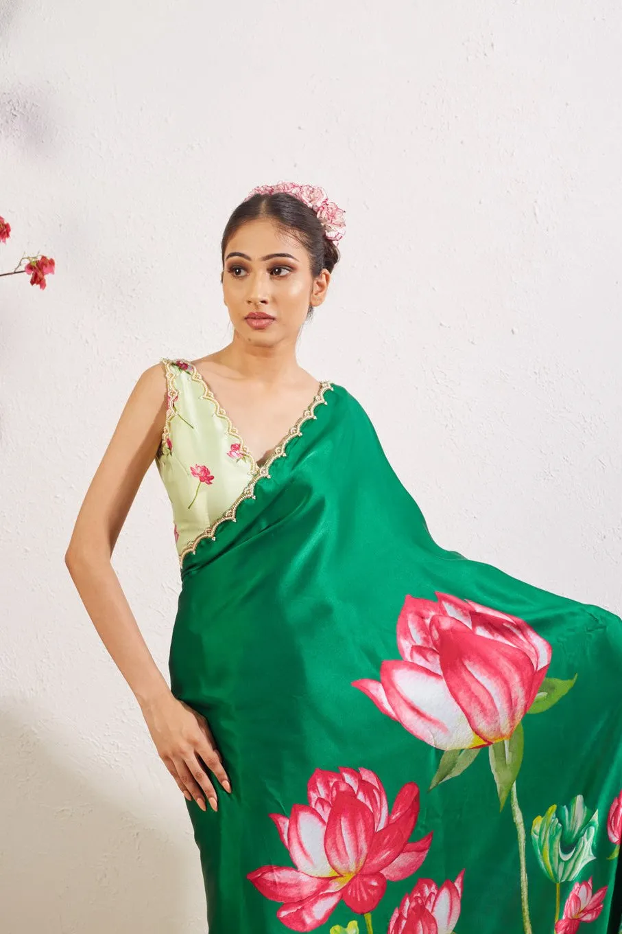 Kumud Green Satin Silk Saree