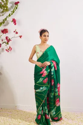 Kumud Green Satin Silk Saree