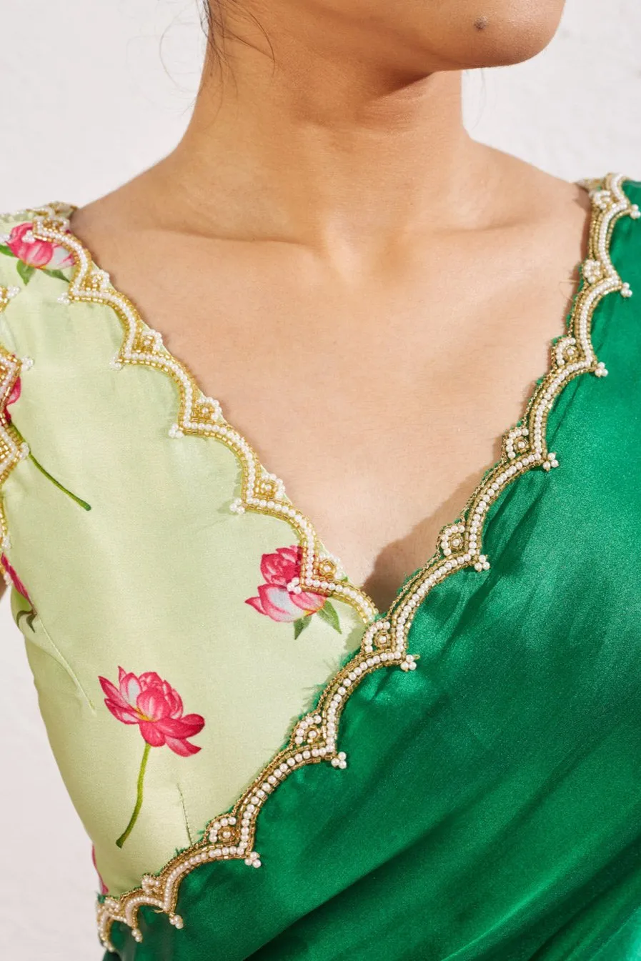 Kumud Green Satin Silk Saree