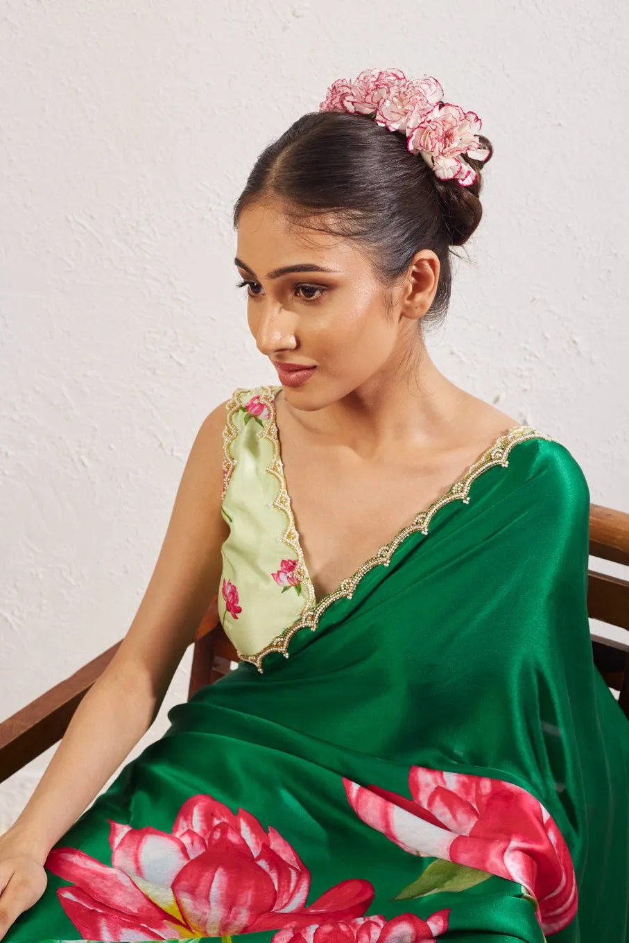 Kumud Green Satin Silk Saree