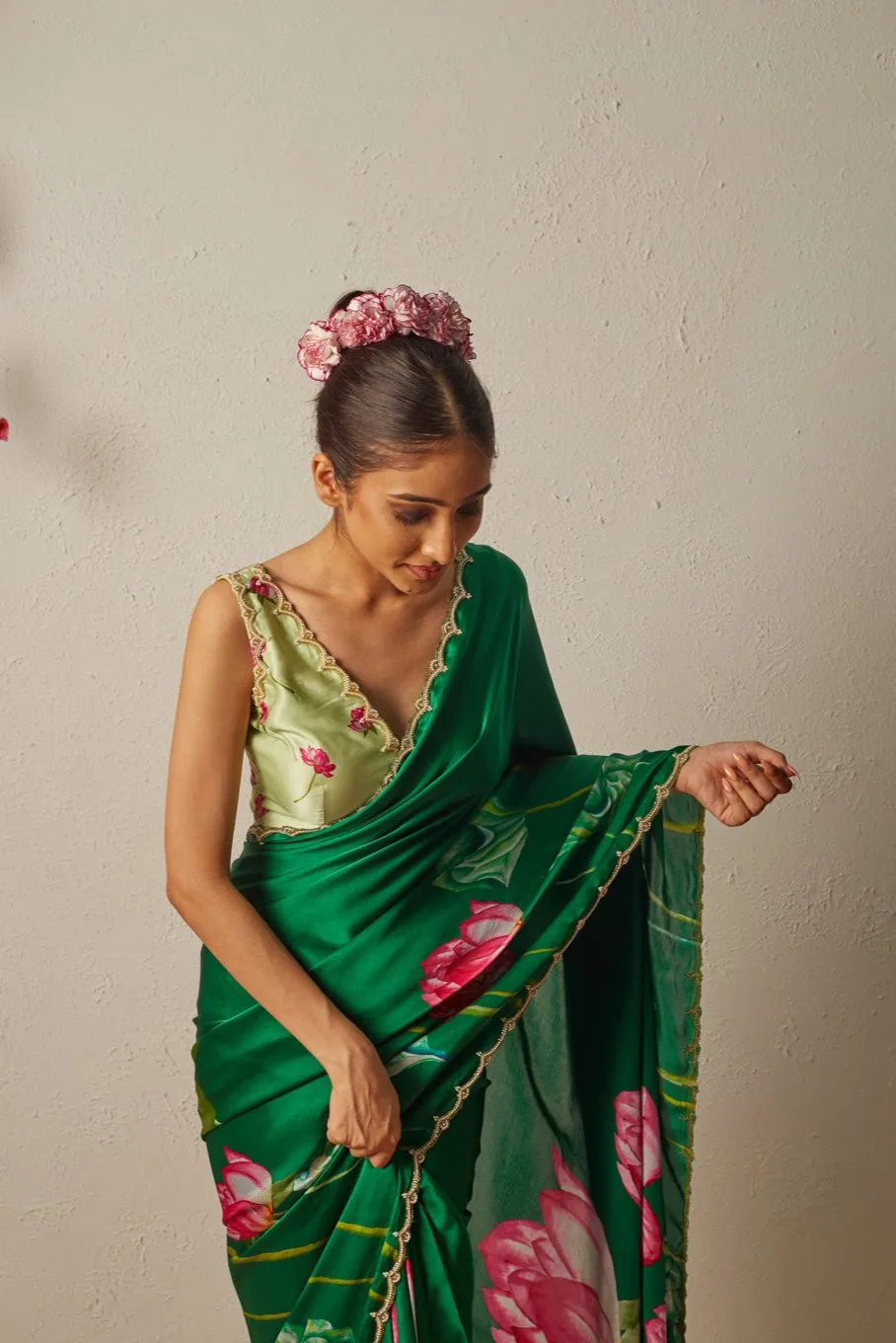 Kumud Green Satin Silk Saree