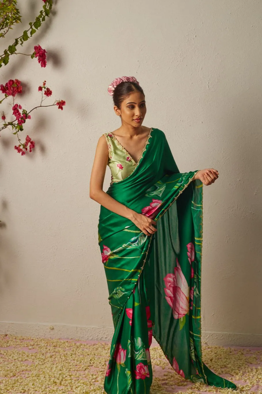 Kumud Green Satin Silk Saree