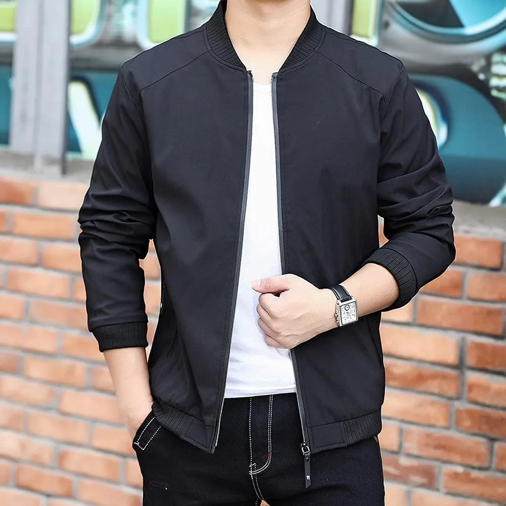 Men's Fall Casual Slim Fit Bomber Jacket Windbreaker Lightweight Softshell Flight Jacket Varsity Coat Outwear