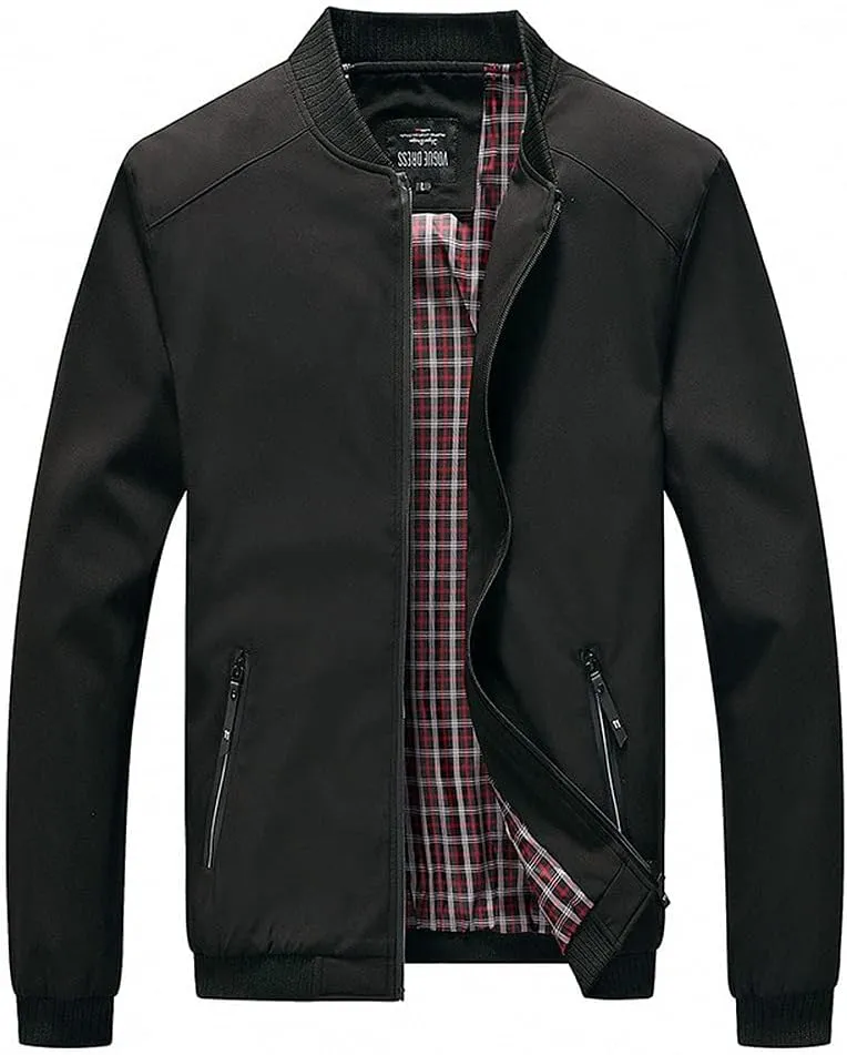 Men's Fall Casual Slim Fit Bomber Jacket Windbreaker Lightweight Softshell Flight Jacket Varsity Coat Outwear