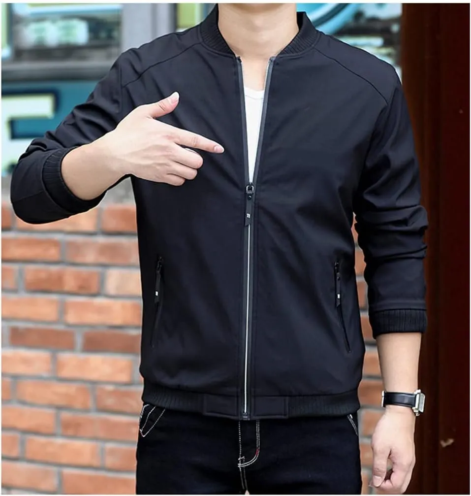 Men's Fall Casual Slim Fit Bomber Jacket Windbreaker Lightweight Softshell Flight Jacket Varsity Coat Outwear
