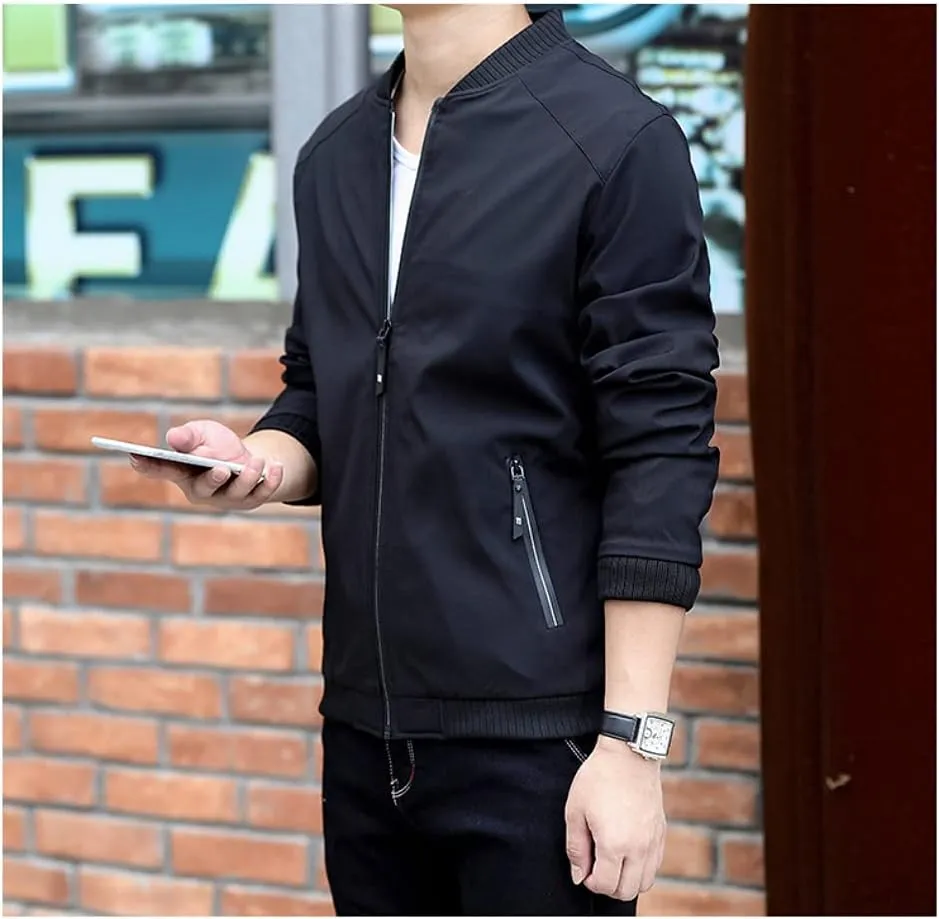 Men's Fall Casual Slim Fit Bomber Jacket Windbreaker Lightweight Softshell Flight Jacket Varsity Coat Outwear