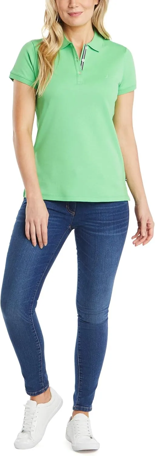 Nautica Women's 3-Button Short Sleeve Breathable 100% Cotton Polo Shirt