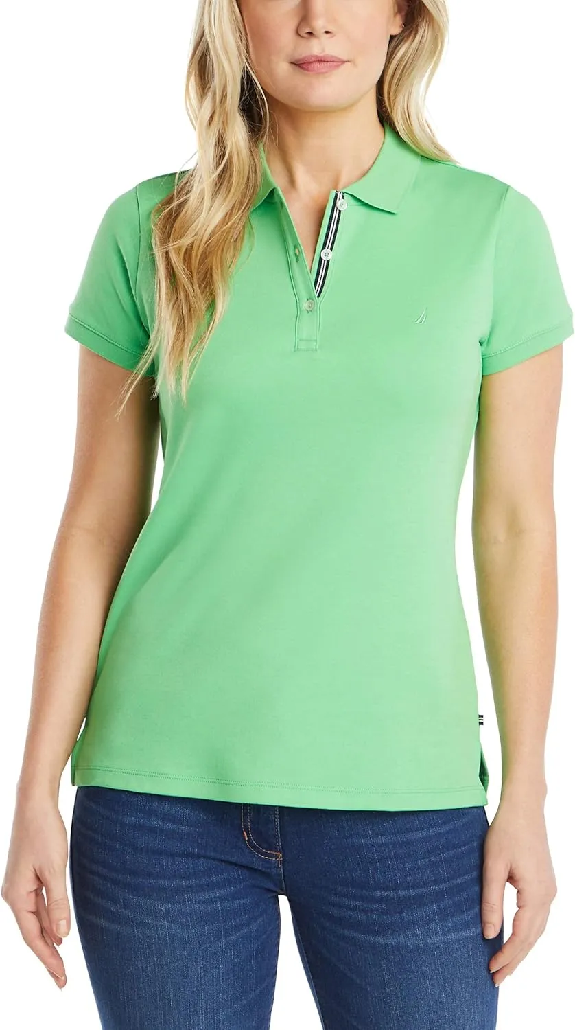 Nautica Women's 3-Button Short Sleeve Breathable 100% Cotton Polo Shirt