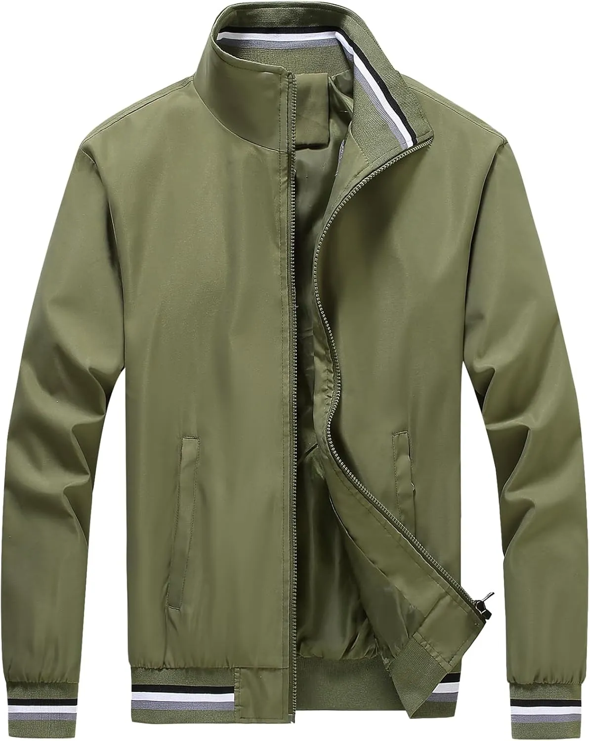 PEGENO Men's Lightweight Jacket Spring Fall Thin Flight Bomber Jacket Sportwear Full Zip Windbreaker Casual Coat