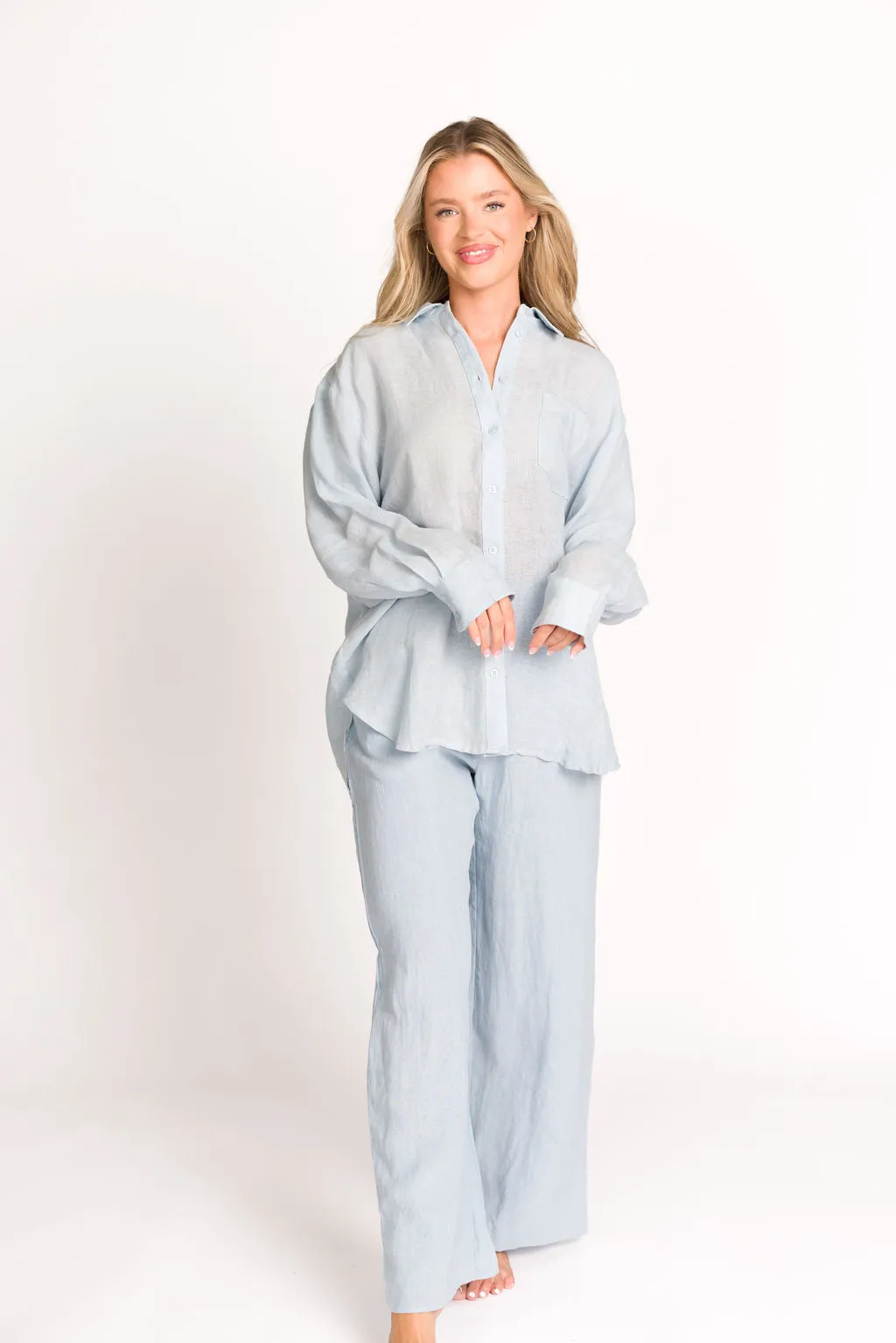 Pip Wide Leg Linen Pants in Light Blue