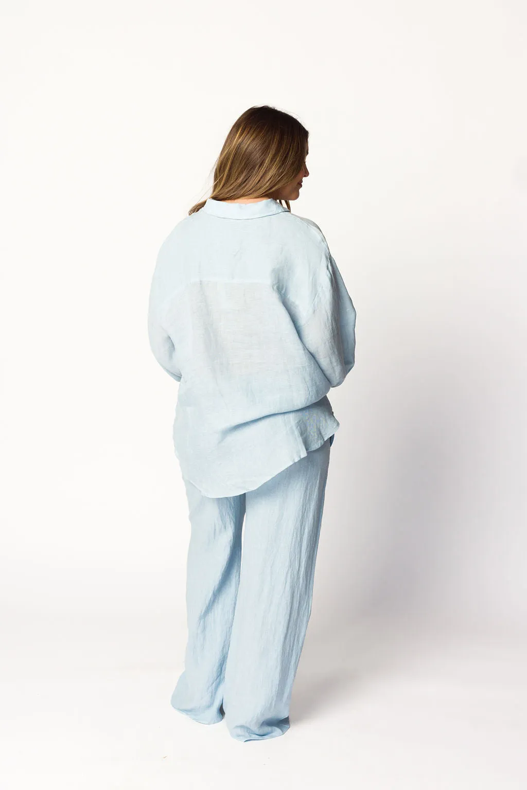 Pip Wide Leg Linen Pants in Light Blue