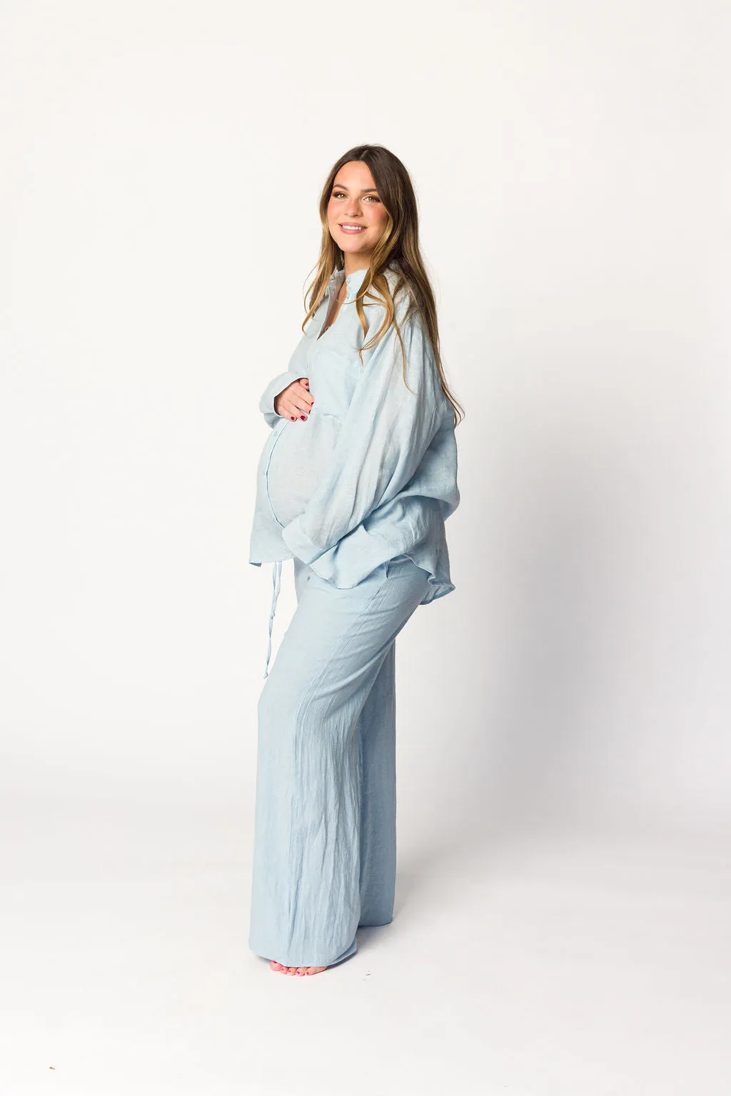 Pip Wide Leg Linen Pants in Light Blue