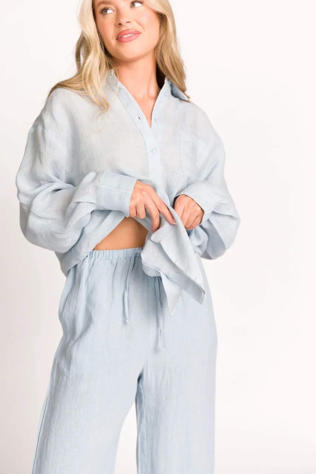 Pip Wide Leg Linen Pants in Light Blue