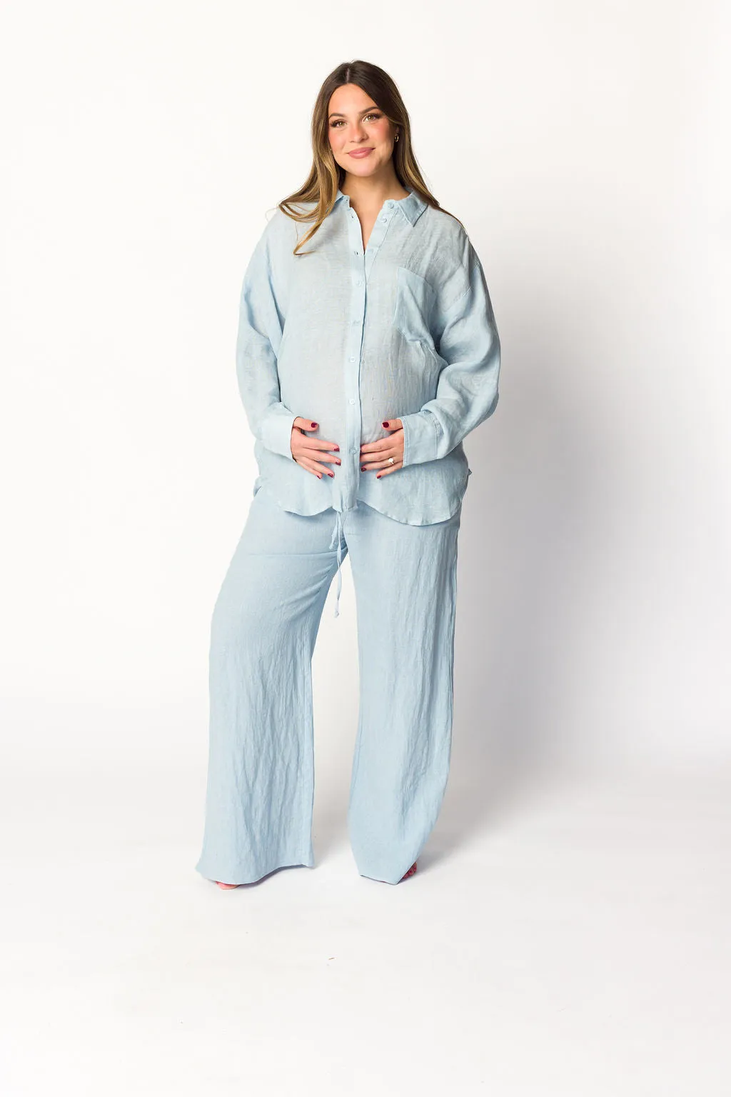 Pip Wide Leg Linen Pants in Light Blue
