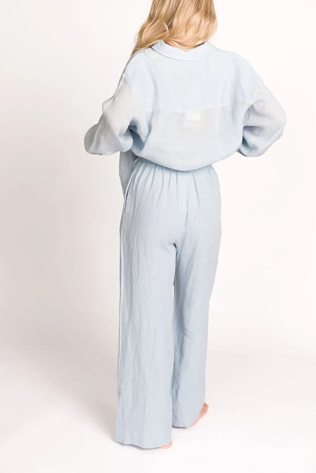 Pip Wide Leg Linen Pants in Light Blue