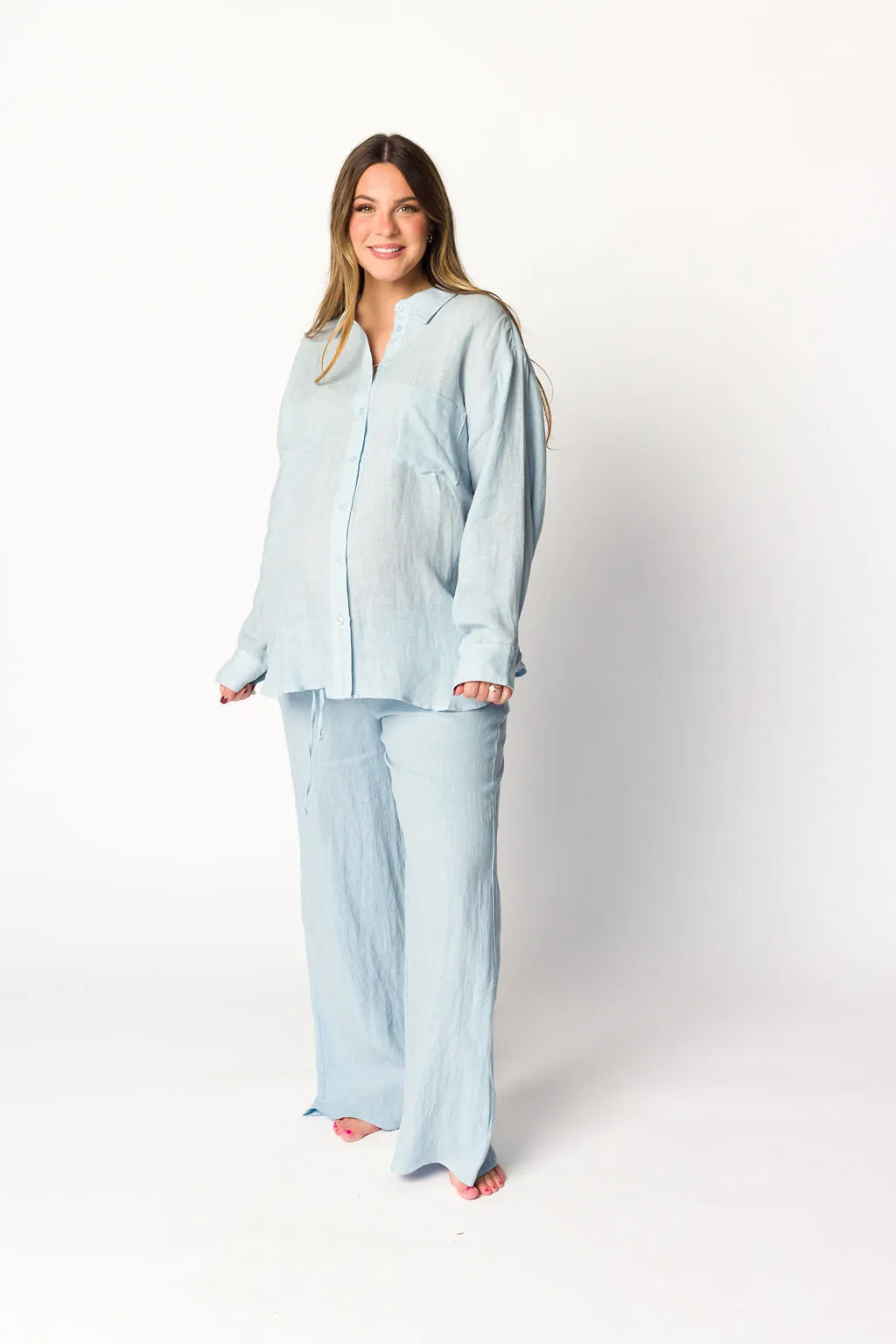 Pip Wide Leg Linen Pants in Light Blue