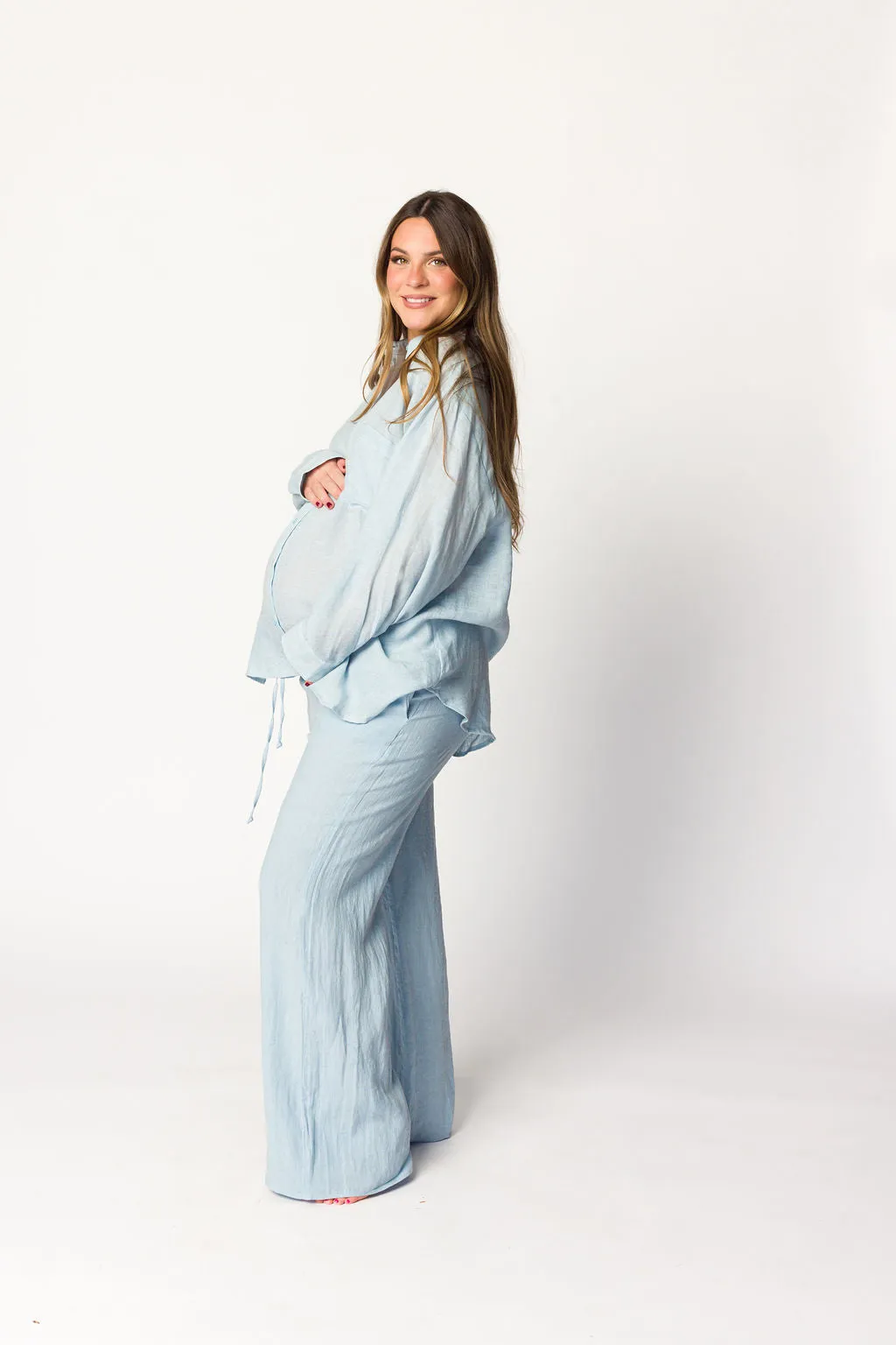 Pip Wide Leg Linen Pants in Light Blue