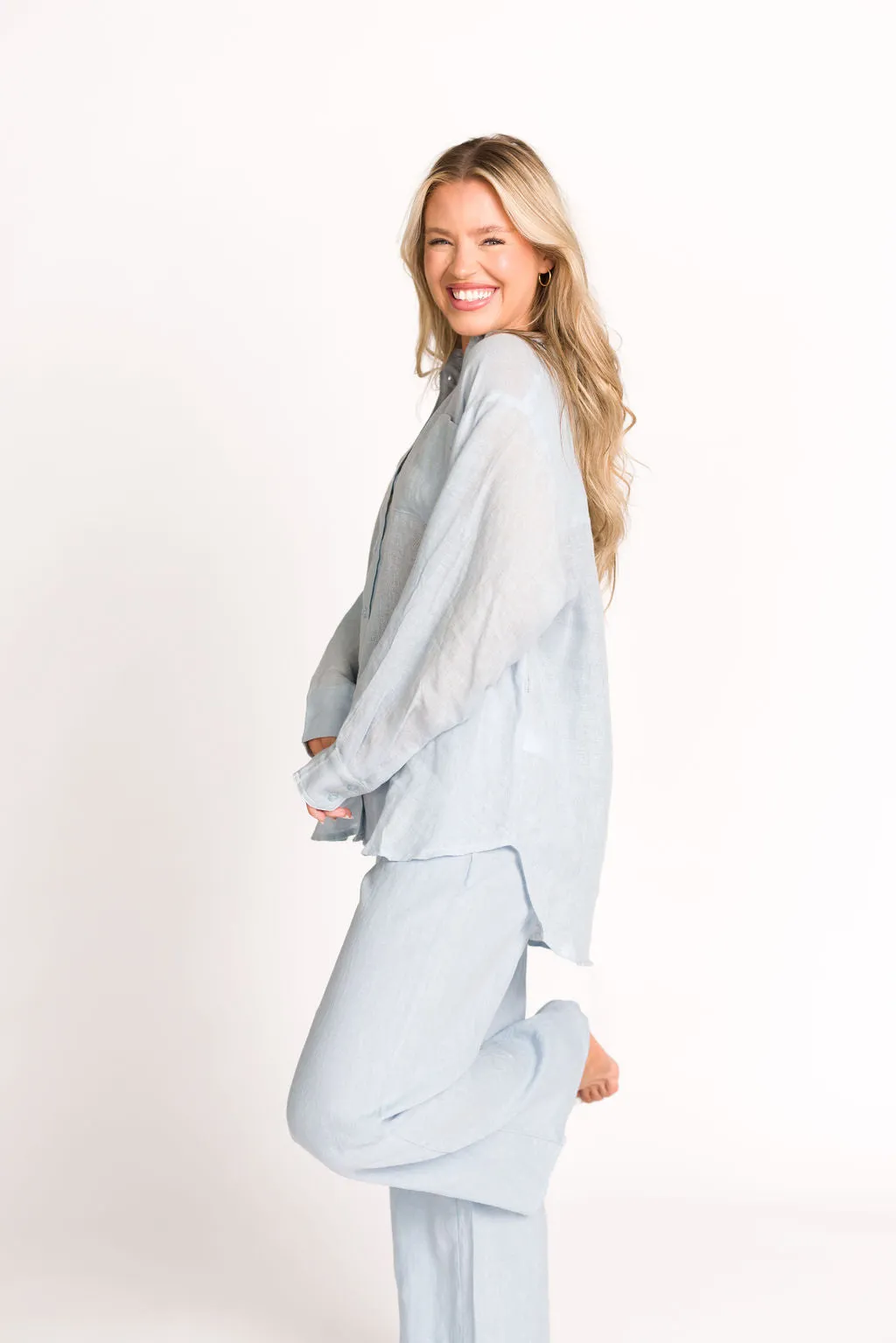 Pip Wide Leg Linen Pants in Light Blue