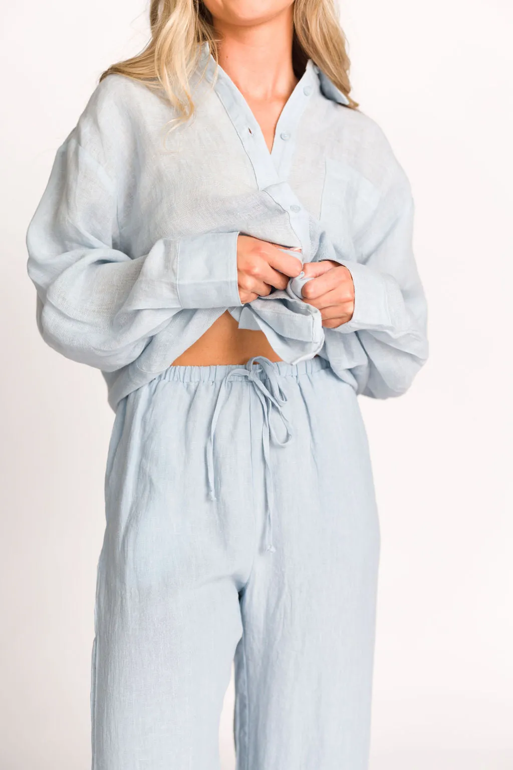 Pip Wide Leg Linen Pants in Light Blue