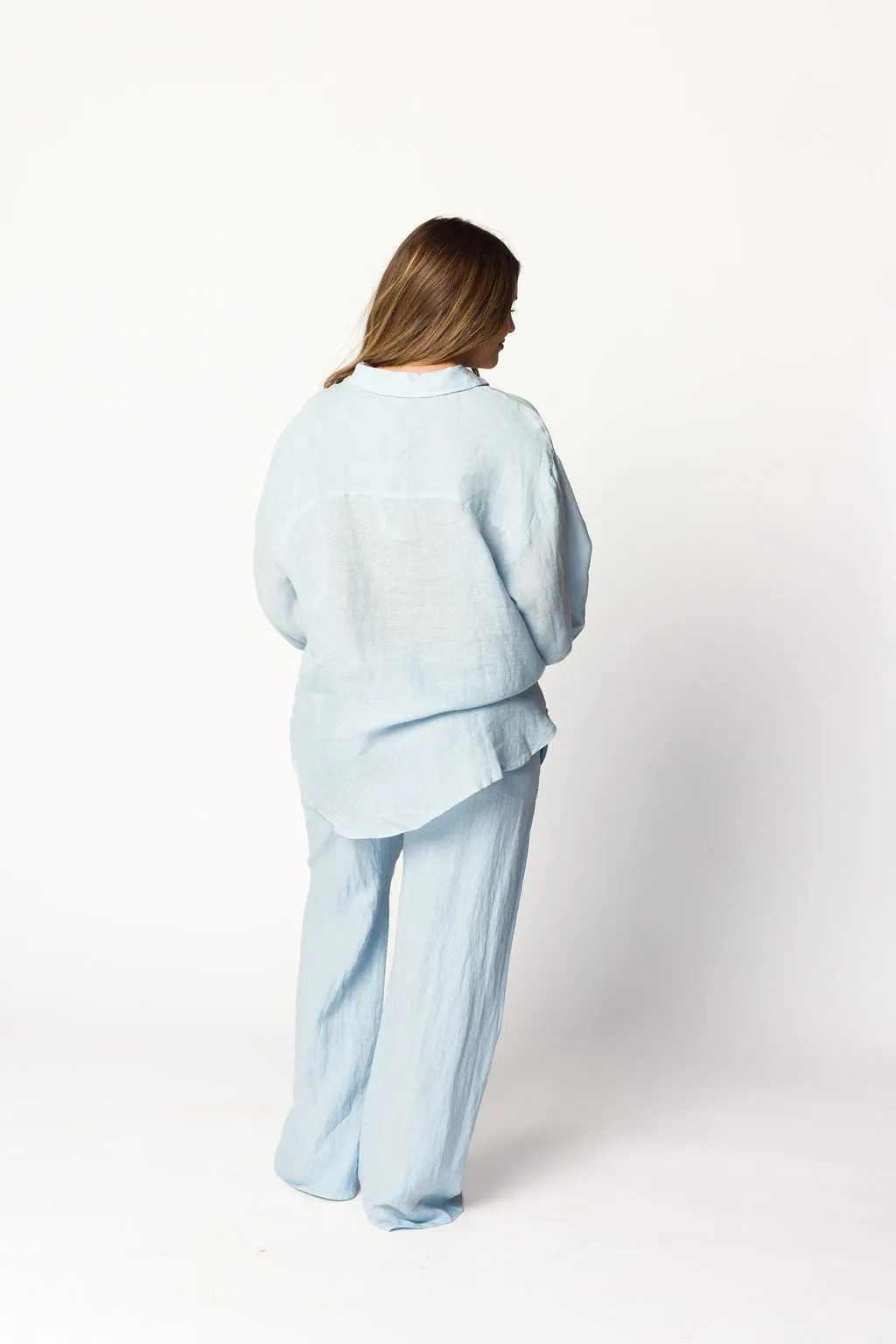 Pip Wide Leg Linen Pants in Light Blue