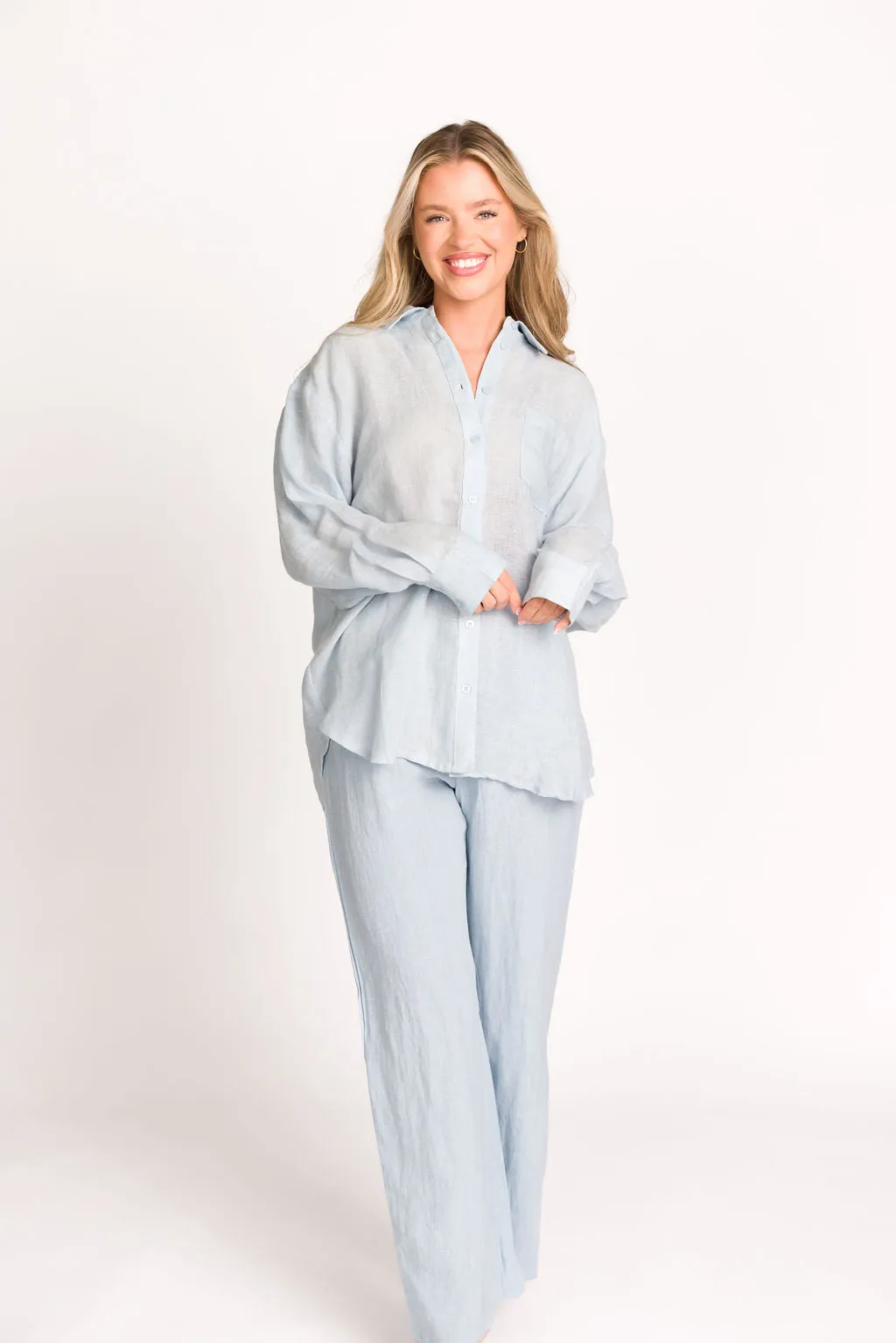 Pip Wide Leg Linen Pants in Light Blue