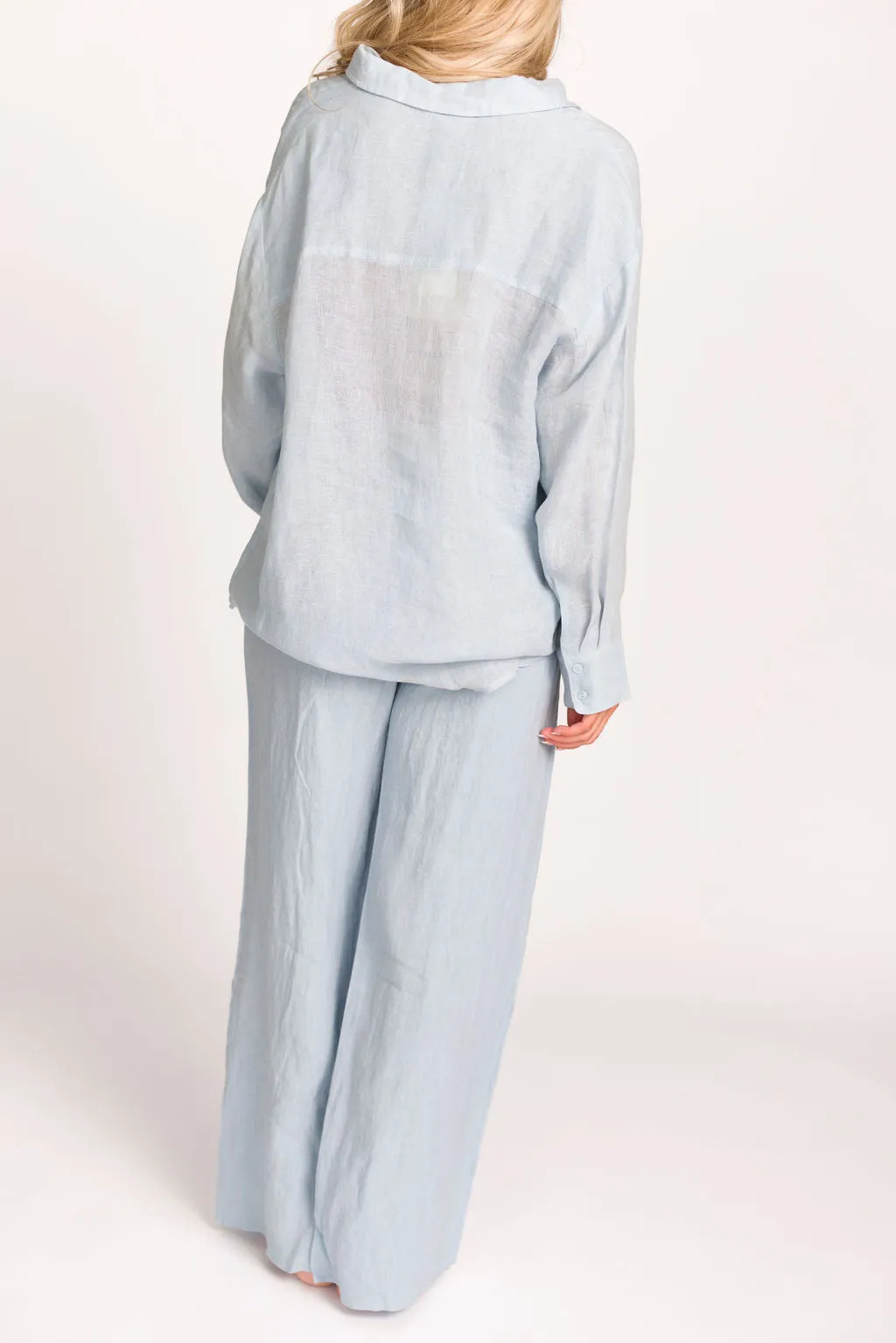 Pip Wide Leg Linen Pants in Light Blue
