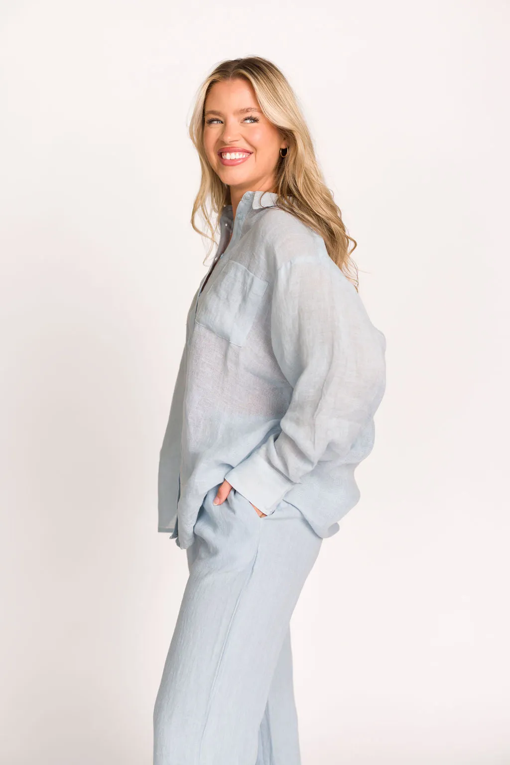 Pip Wide Leg Linen Pants in Light Blue
