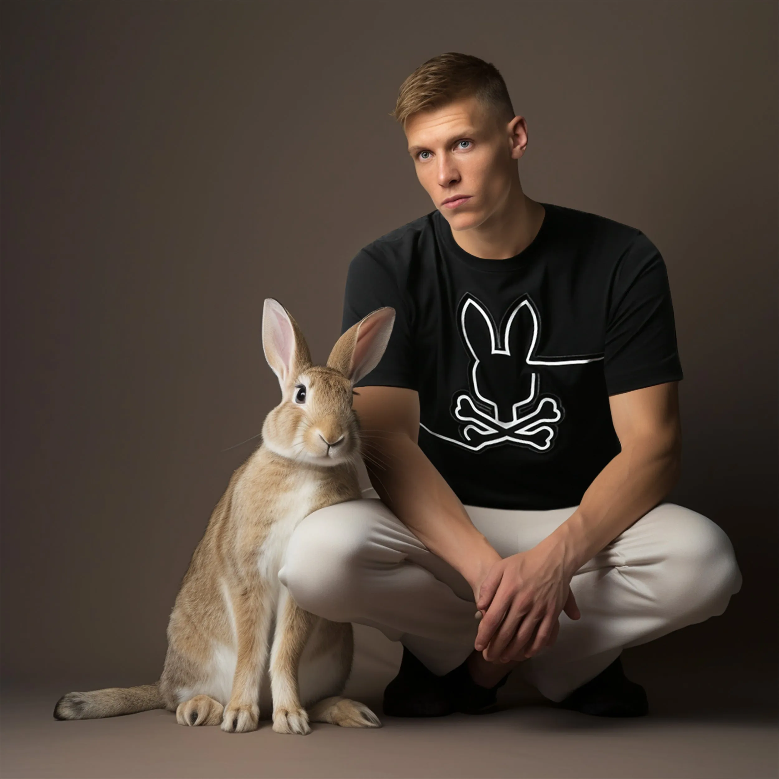 Black Embroidered Graphic T-Shirt by Psycho Bunny with Chester Design