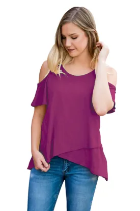 Rose Cold Shoulder High Low Top