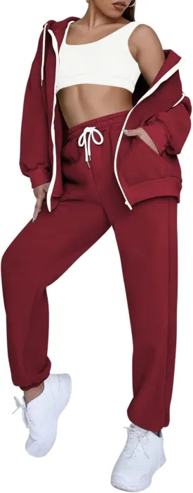 TOLENY Women's 2 Piece Workout Sets Tracksuit Hooded Sweatshirt and Long Jogger Pants Sweatsuit Outfits